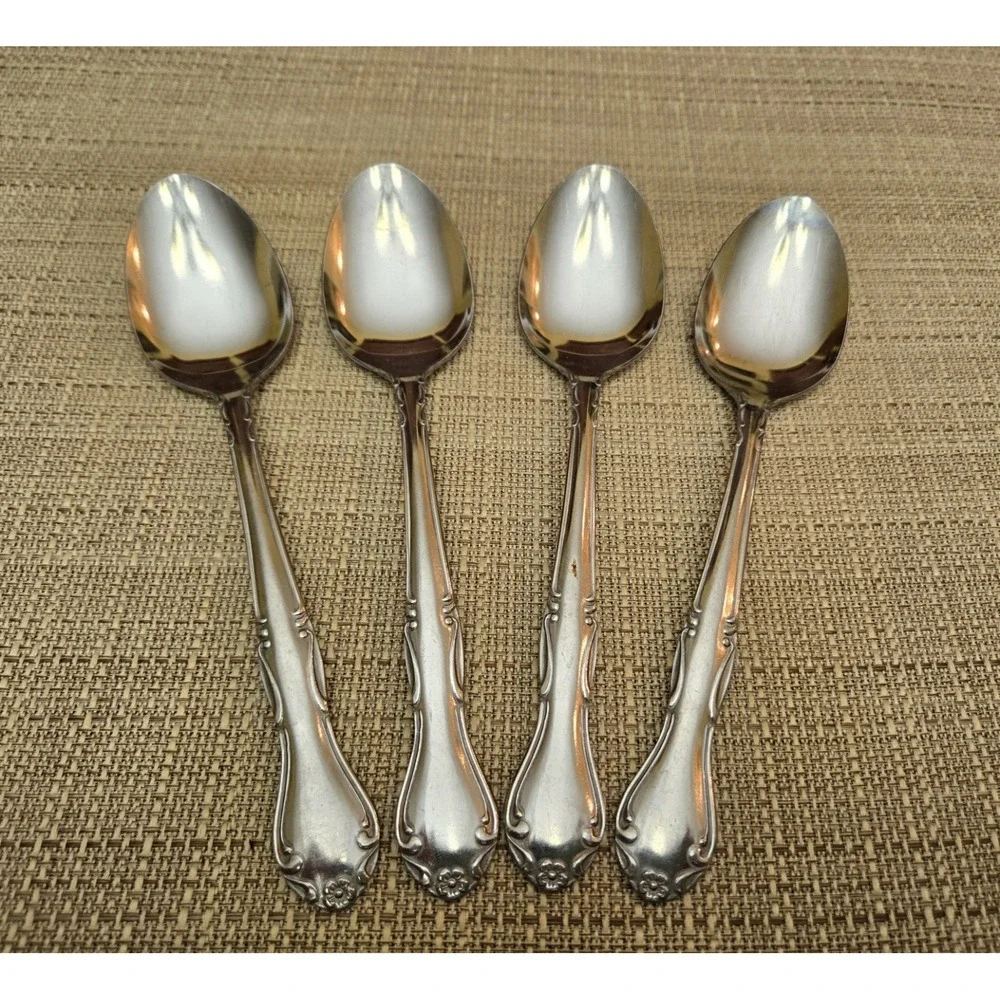 Oneida‎ MELINDA JAPAN Stainless, Flower Tip Glossy Flatware Lot Of 4 Tablespoons